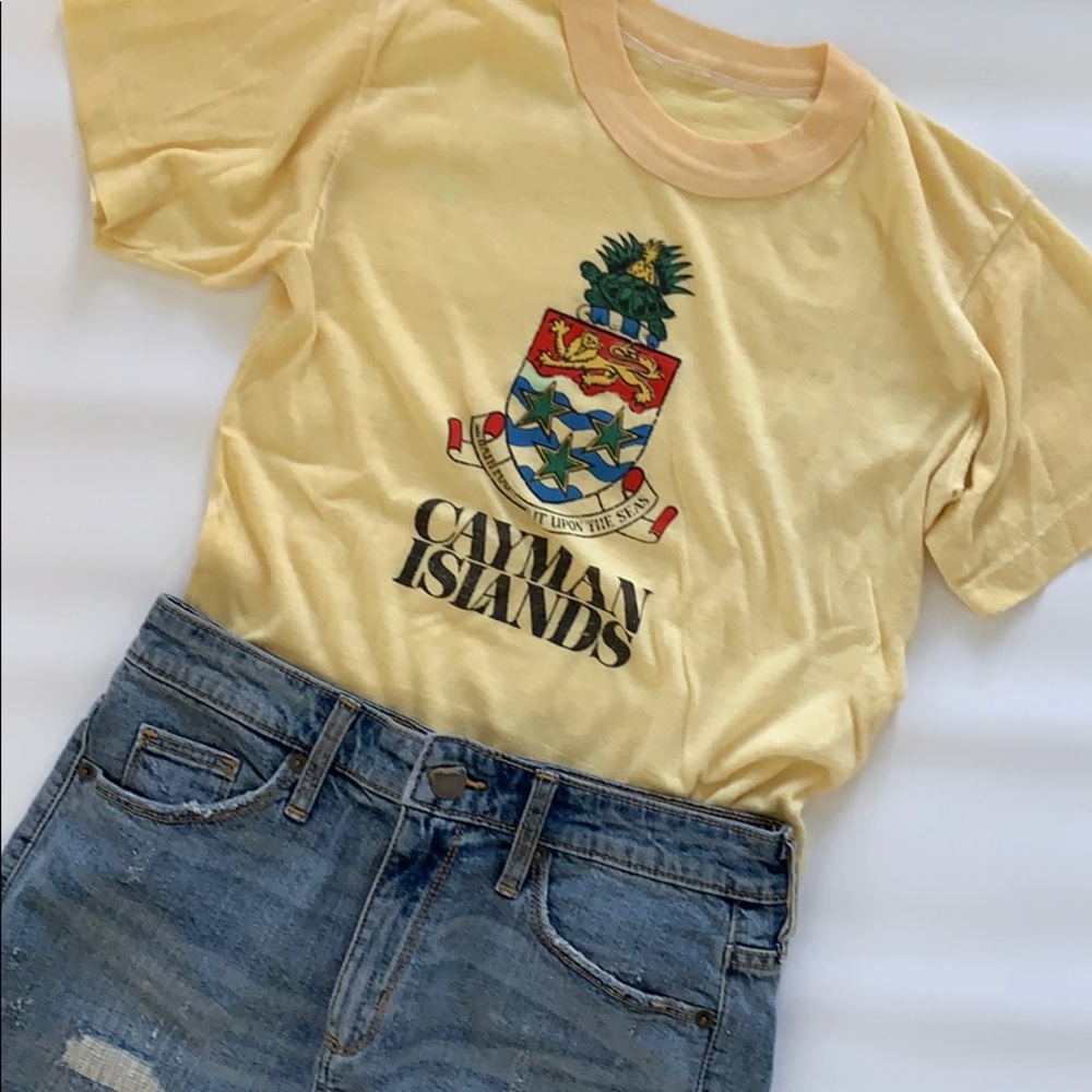 Vintage pale yellow Cayman Islands ringed tee